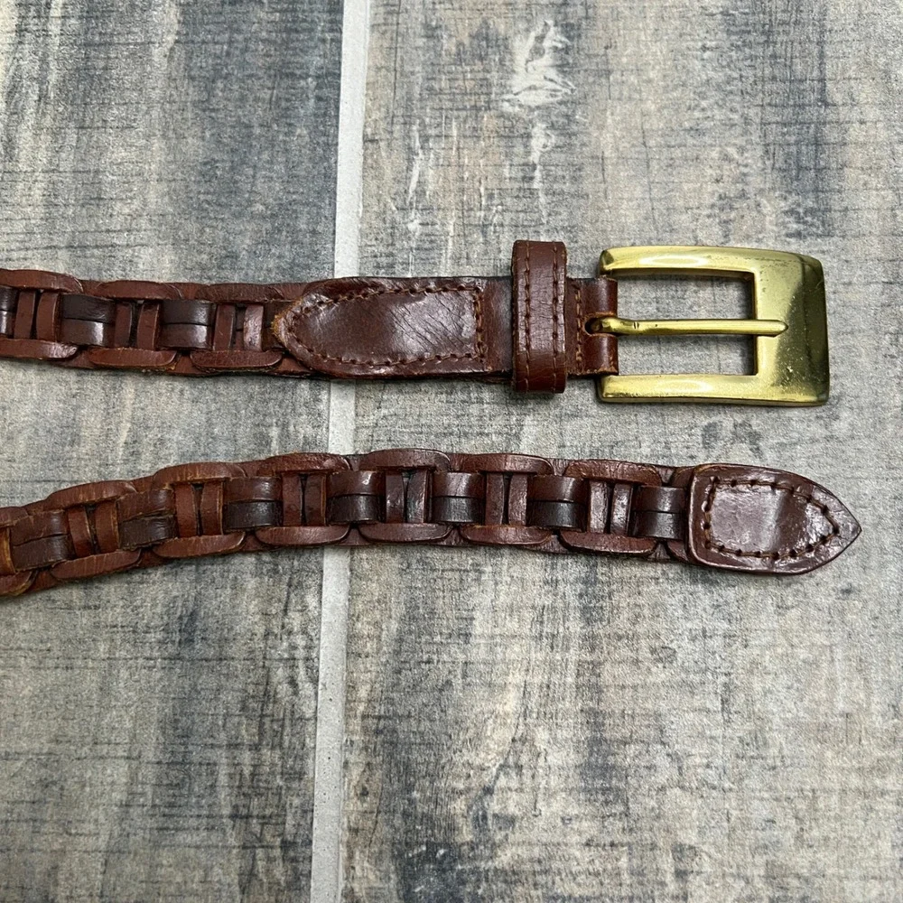 Woven Brown Genuine Leather‎ Belt with Brass Buckle Size S 36 Inch Made in India
